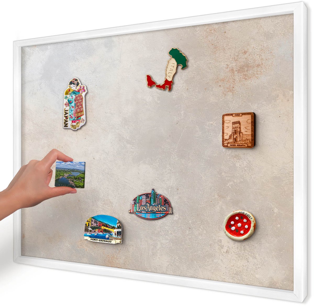 Artprintcave Grijs Magneetbord mit Witte Lijst - 70x50 cm - Neutrale Achtergrond Notitiebord - Minimalist Magneet Bord mit Frame - Texturen