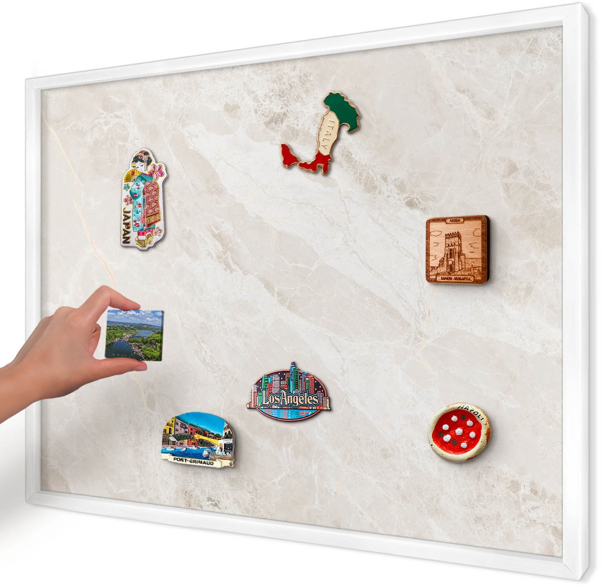 Artprintcave Beige Magneetbord mit Witte Lijst - 70x50 cm - Romige Elegantie Wandbord Magnetisch - Minimalist Magneet Bord mit Frame - Texturen