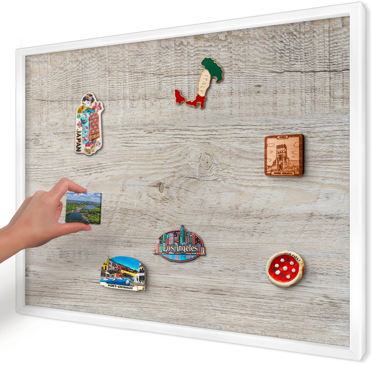 Artprintcave Beige Magneetbord mit Witte Lijst - 70x50 cm - Houtstructuur Bord Voor Magneten - Scandinavisch Magnetisch Bord Voor Magneten - Texturen