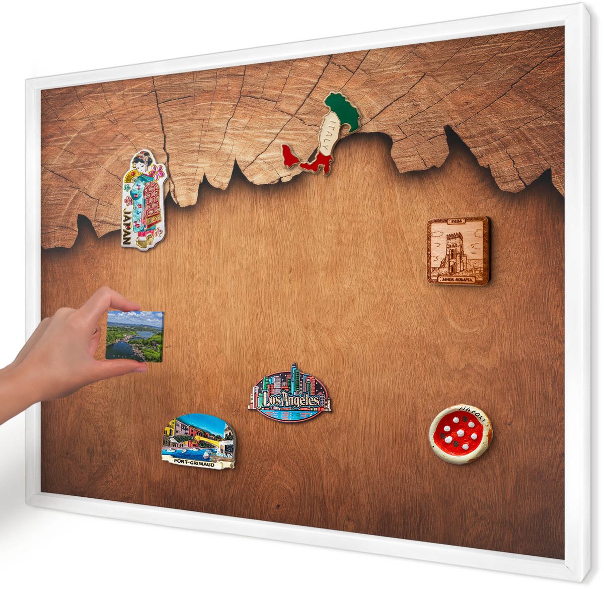Artprintcave Bruin Magneetbord mit Witte Lijst - 70x50 cm - Houtstructuur Magnetisch Bord - Rustiek Bord Voor Magneten - Texturen