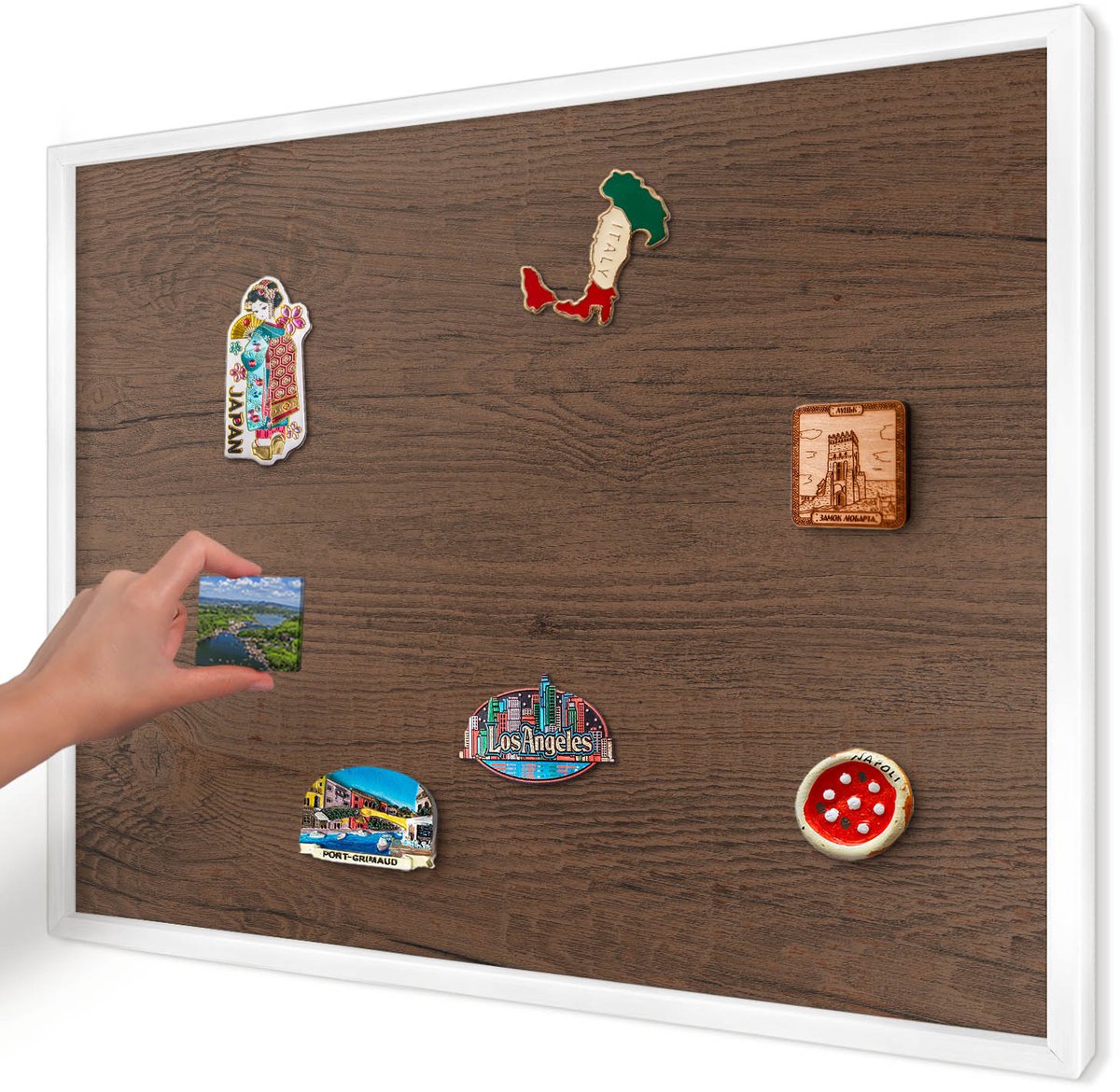 Artprintcave Bruin Magneetbord mit Witte Lijst - 70x50 cm - Houtstructuur Wandbord Magnetisch - Rustiek Memobord Keuken - Texturen