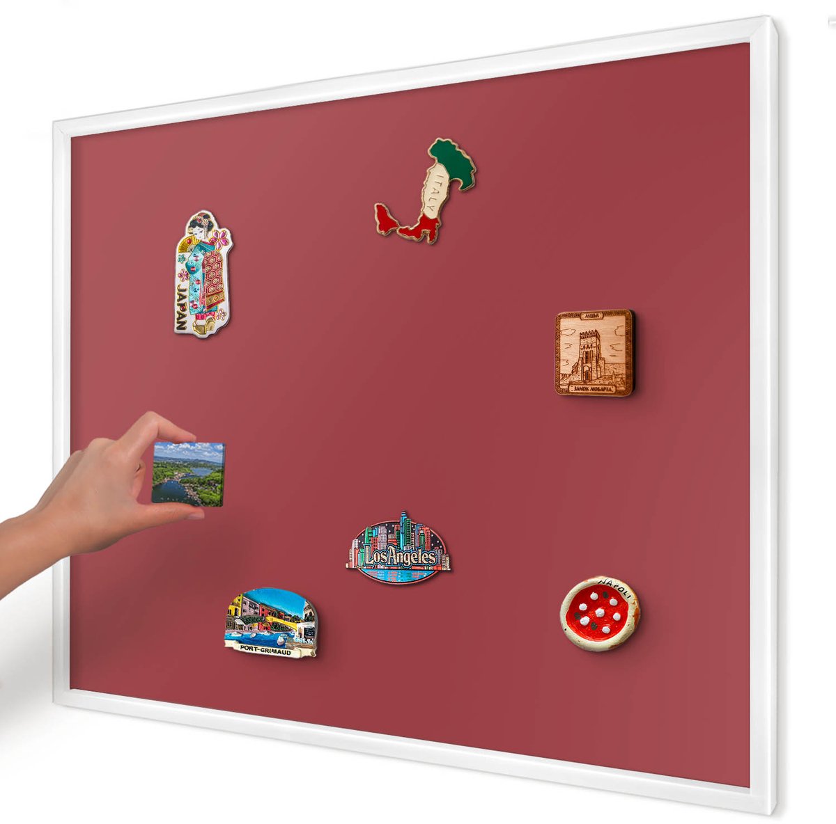 Artprintcave Bordeaux Magneetbord mit Witte Lijst - 80x60 cm - Bordeauxrode Kleur Magneetbord Voor Foto's - Minimalist Magneet Bord mit Frame - Achtergronden En Patronen