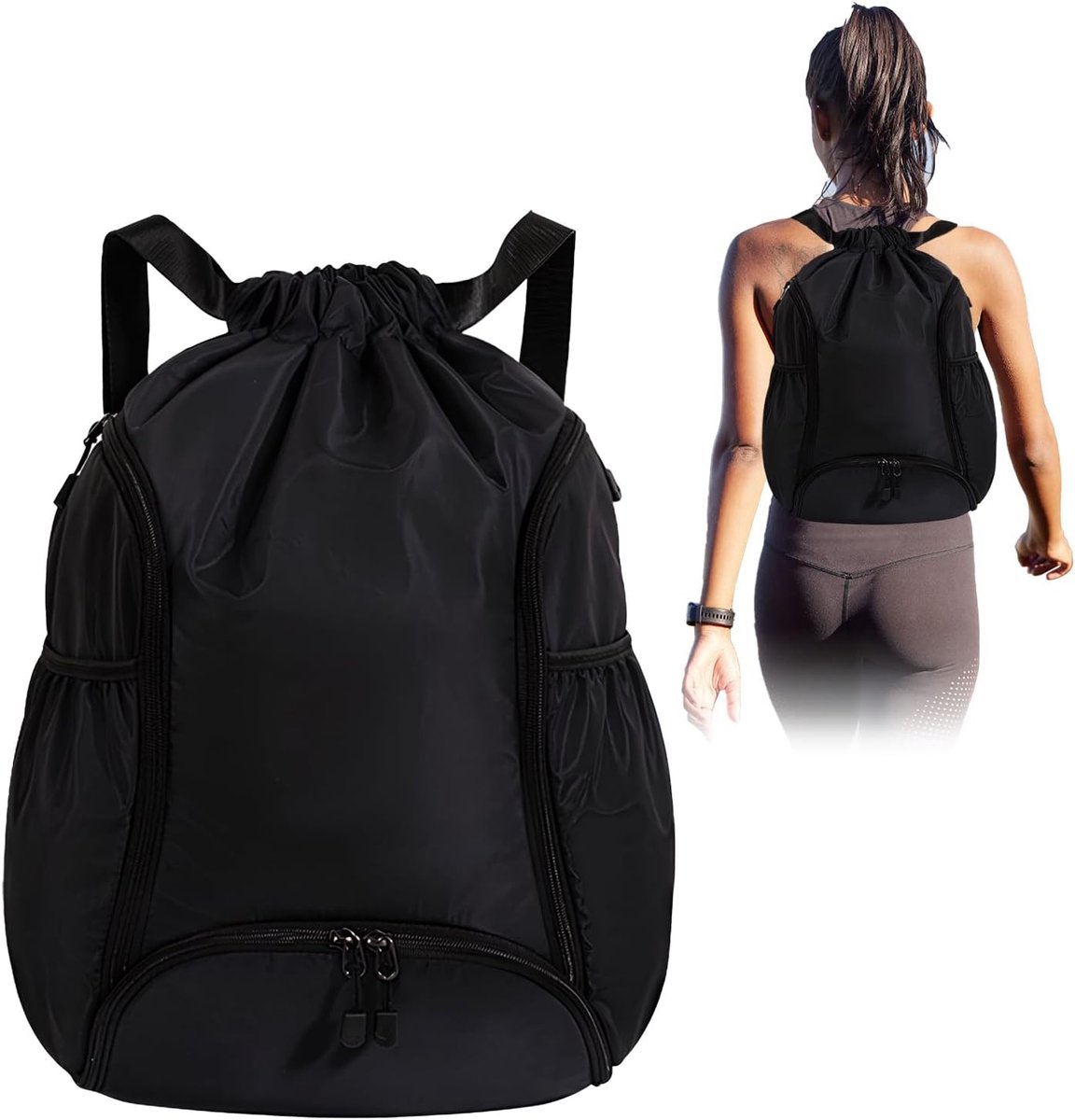 SnelShoppen - Unisex Drawstring Rugzak met Vak, Waterdichte Sporttas met Drinkfles Vak, Gymtas met Nat en Droog Scheiding, Schooltas voor Sport en Stu