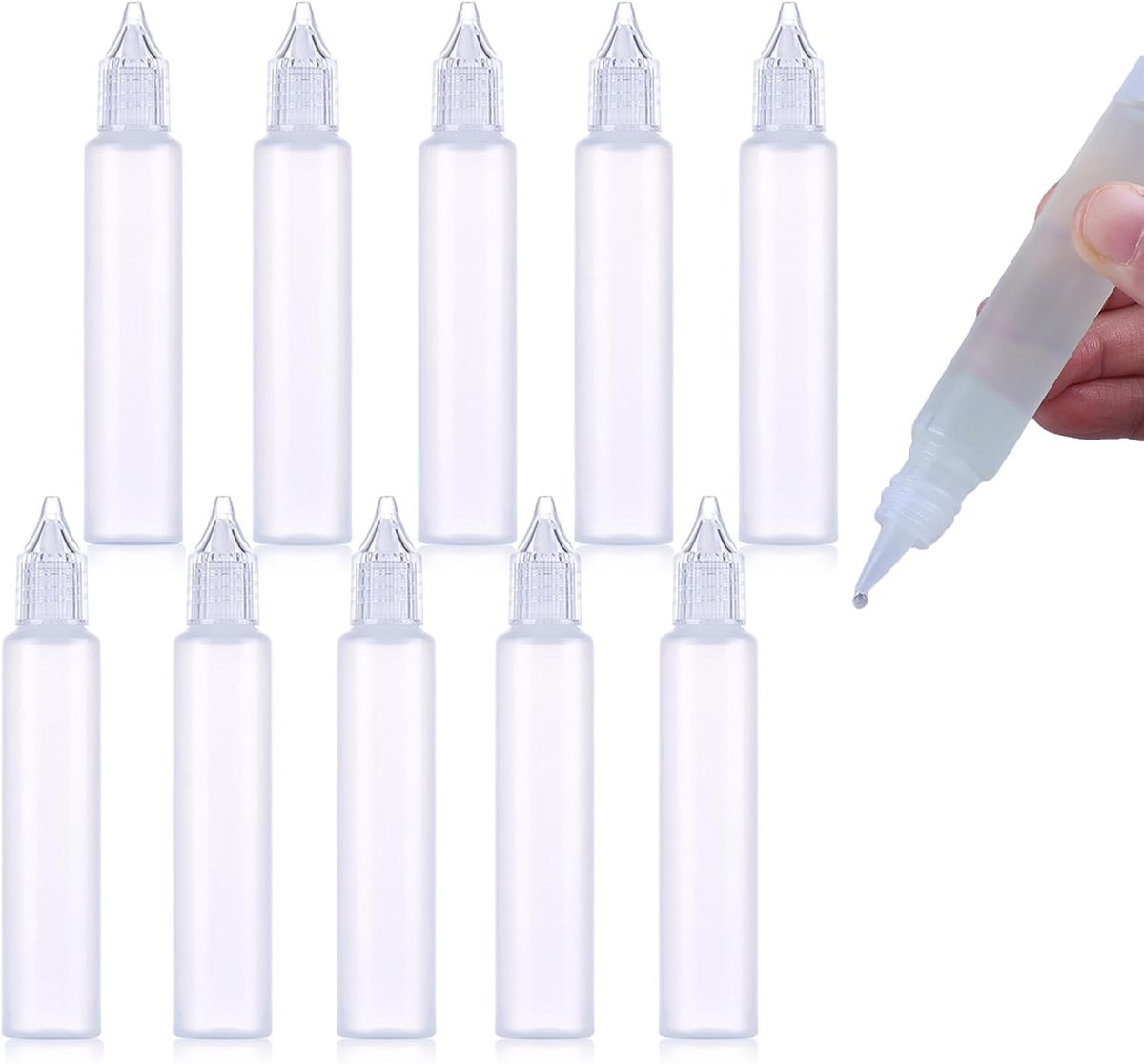 SnelShoppen - Drip Bottles 30ml - 10 x Plastic Dropper Flessen - Squeeze Flessen voor Olie, Verf, Lijm en Vloeistoffen - Lichte en Duurzame Witte Fles