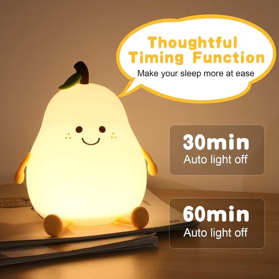 Schattig peervormig nachtlampje - siliconenmateriaal - Touch Touch LED-nachtlampje - USB-opladen - dimbaar bedlampje - 7 kleuren mini-tafellamp - geschikt voor jongens en meisjes - praktisch verjaardagscadeau voor meisjes, meisjes, jongens, kinderen — afbeelding 2