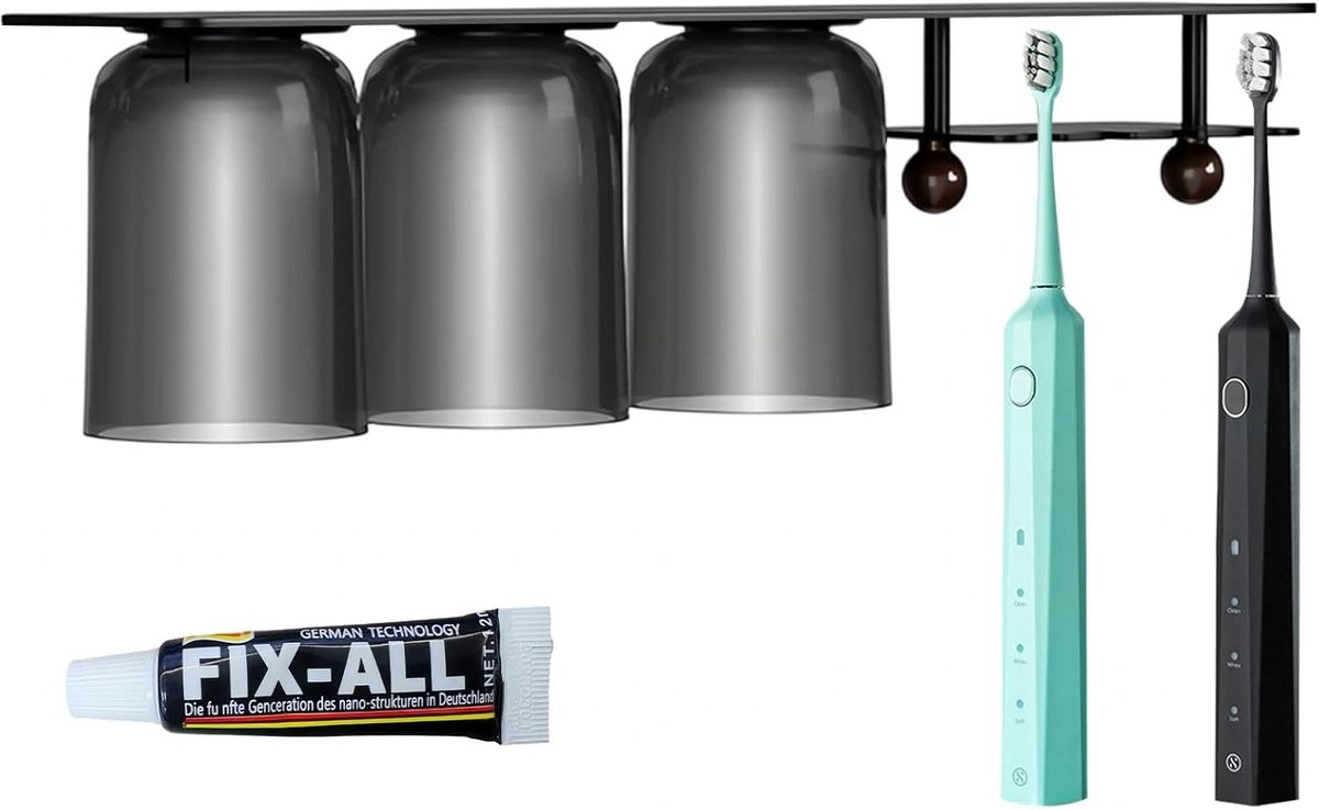 Toothbrush Cup Holder Without Drilling, with 3 Cups Magnetic - ShopVlot