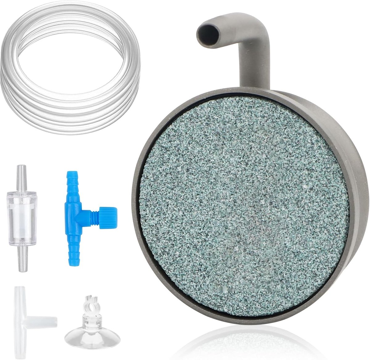 SnelShoppen - Aquarium Luchtuitlaat, 38 mm Luchtsteen, Nano Stil, Set met 1,5 m Luchtslang, Verstelbare Regelklep, Terugslagklep, Opgeloste Zuurstof S