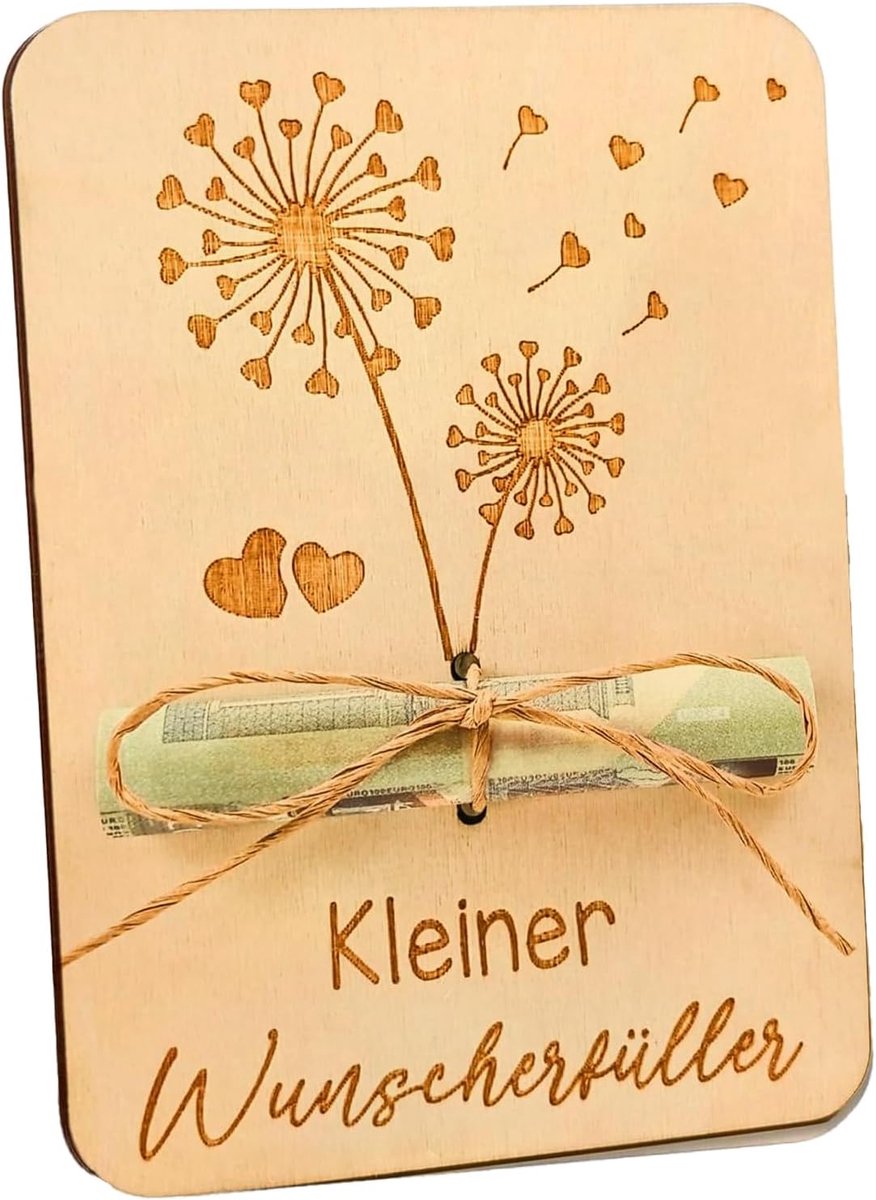 Houten wenskaart 13 x 10 cm - dandelion design - handgeschreven kaart met waxzegel - ShopVlot