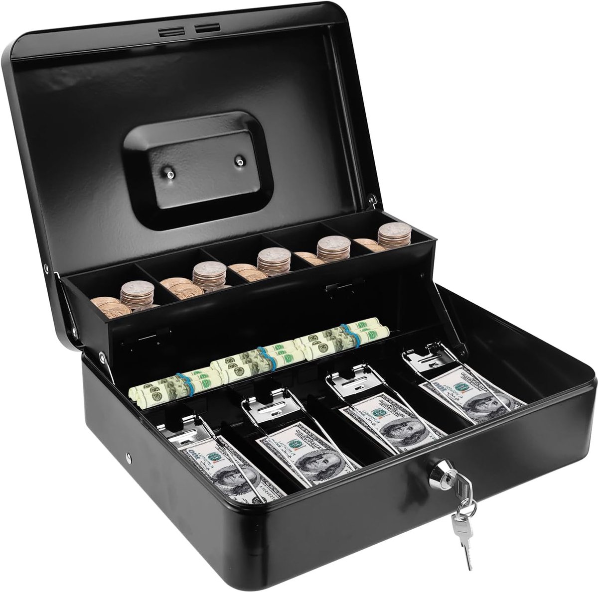 LPZMPZ Money Cassette, Lockable, Fireproof, Waterproof, Lockable with 2 Keys, Portable Large Money Box, 30 x 24 x 9 cm - ShopVlot