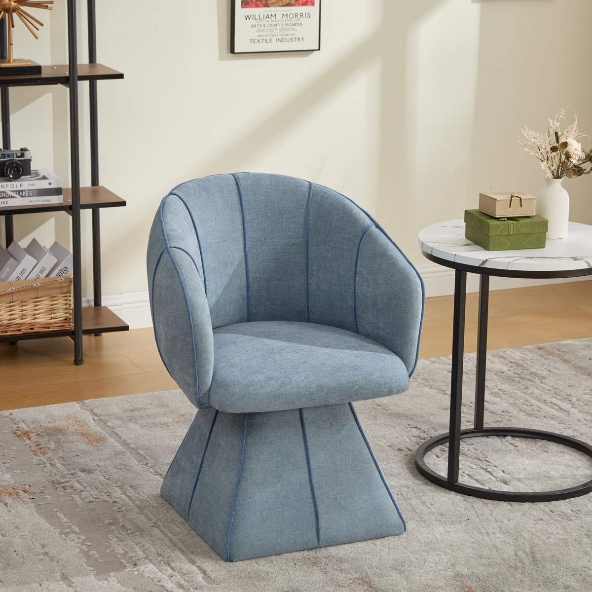 DESMIU Fauteuil 56 X 54 X 74,5 Cm - Draaibaar En Ergonomisch - Voor Slaapkamer En Woonkamer - Chenille - Blauw