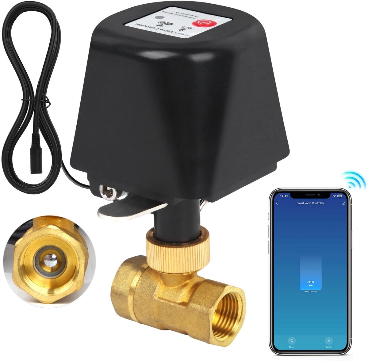 SnelShoppen - Slimme 1" WiFi Waterafsluitklep met App Bediening, 4 Timer Modus, Ondersteunt Alleen 2.4GHz WiFi, Verschillende Maten, Messing Klep, Ver