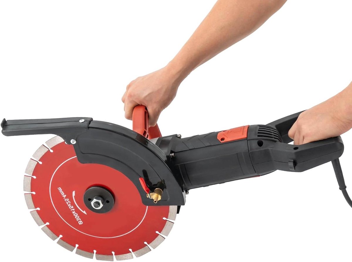 Elektrische Betonsnijder - Steenzaag Muurzaag - Bouwwerkzaamheden Uitvoeren - Stofvrij Zagen - 30.5 cm Zaagblad - Zwart Rood