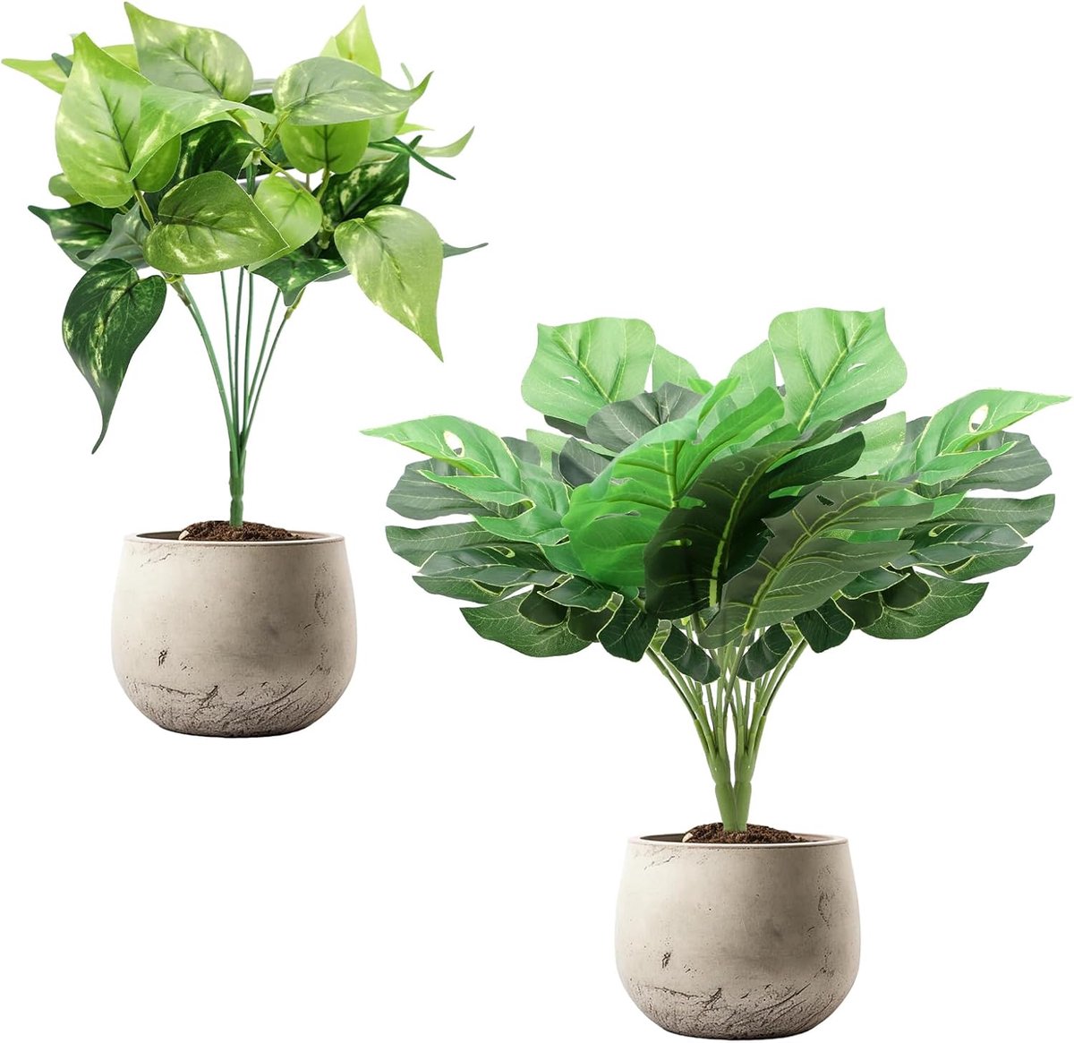 SnelShoppen - 3 Mini Kunstplanten Monstera (20 cm) in Potten, Decoratieve Neppanten voor Binnen en Buiten, Ideaal voor Tafelversiering, Groene Planten