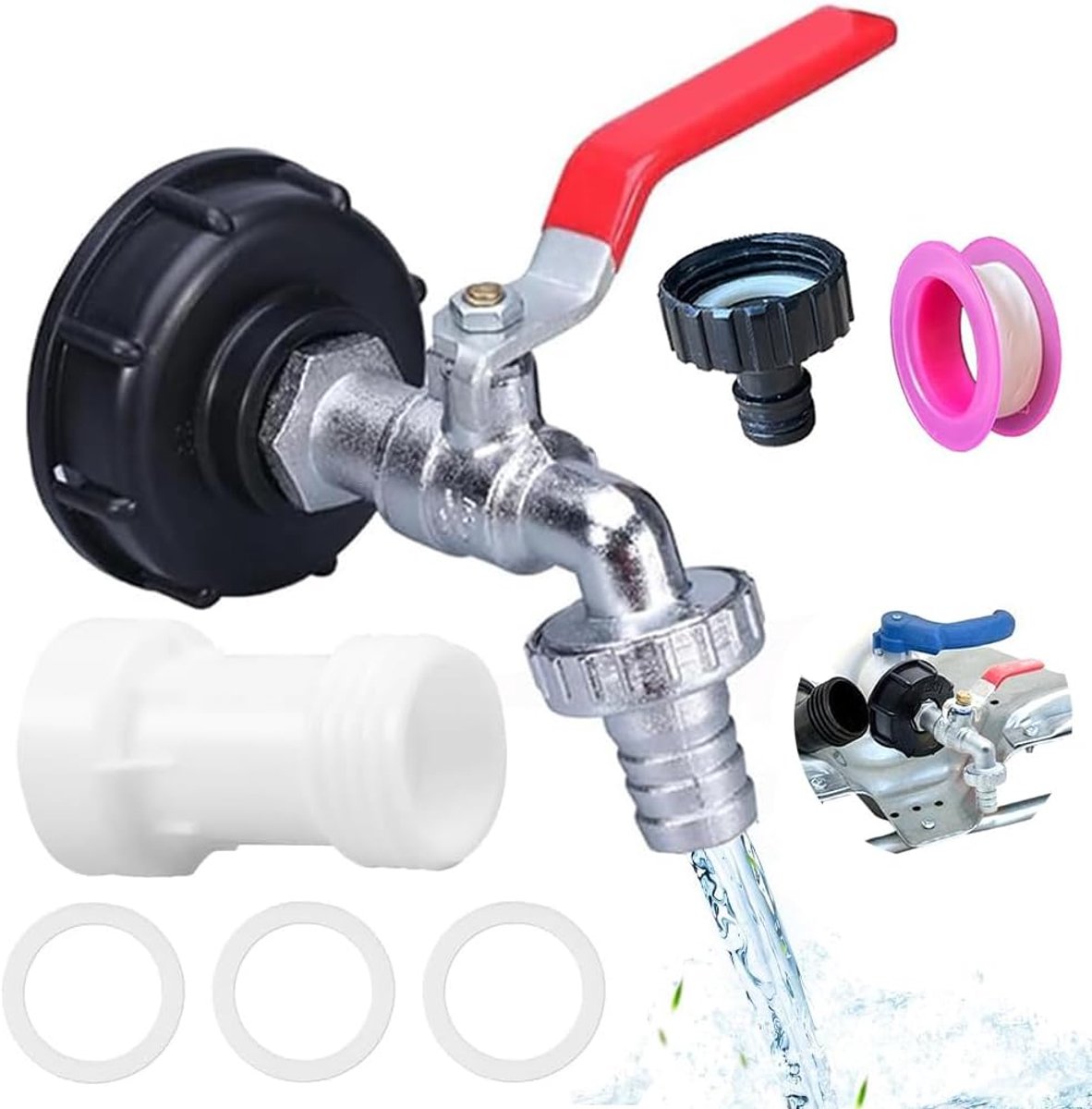 IBC Tank Spout Tap with Spout Extension S60x6 Coarse Thread, IBC Tank Accessories, 1000L Water Tank Accessories Spout - ShopVlot