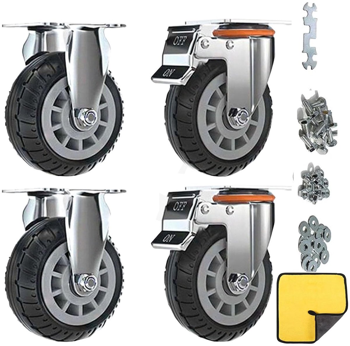 Double Safety Lock Wheels Set of 4 Heavy Duty Max Load 2000 kg for Shopping Basket Furniture Workbench (Black, 10 cm - ShopVlot