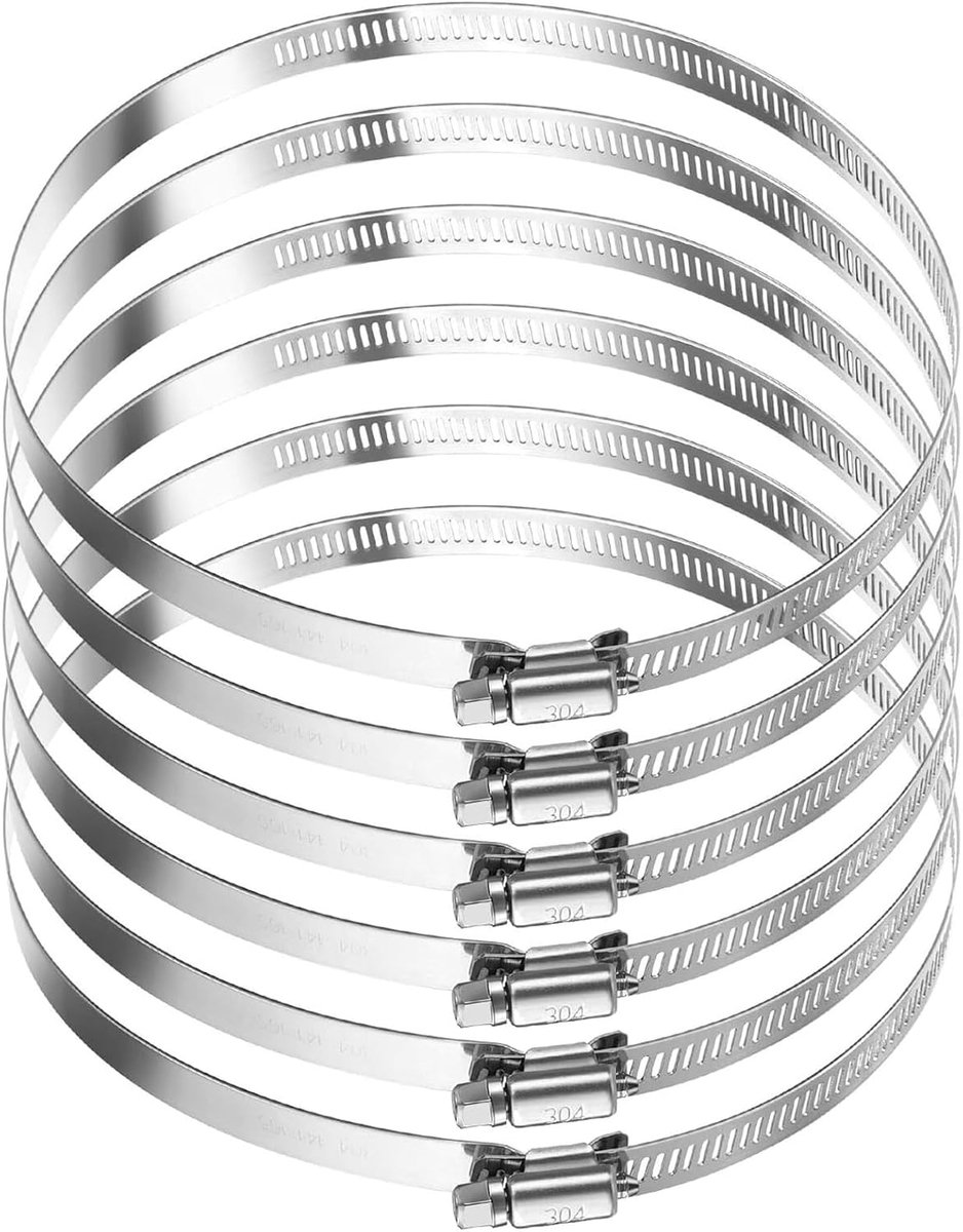 6pcs 141-165mm Hose Clamps Stainless Steel Hose Clamp Adjustable Hose Clamps for Exhaust Hose, Dry Ventilation, Piping - ShopVlot