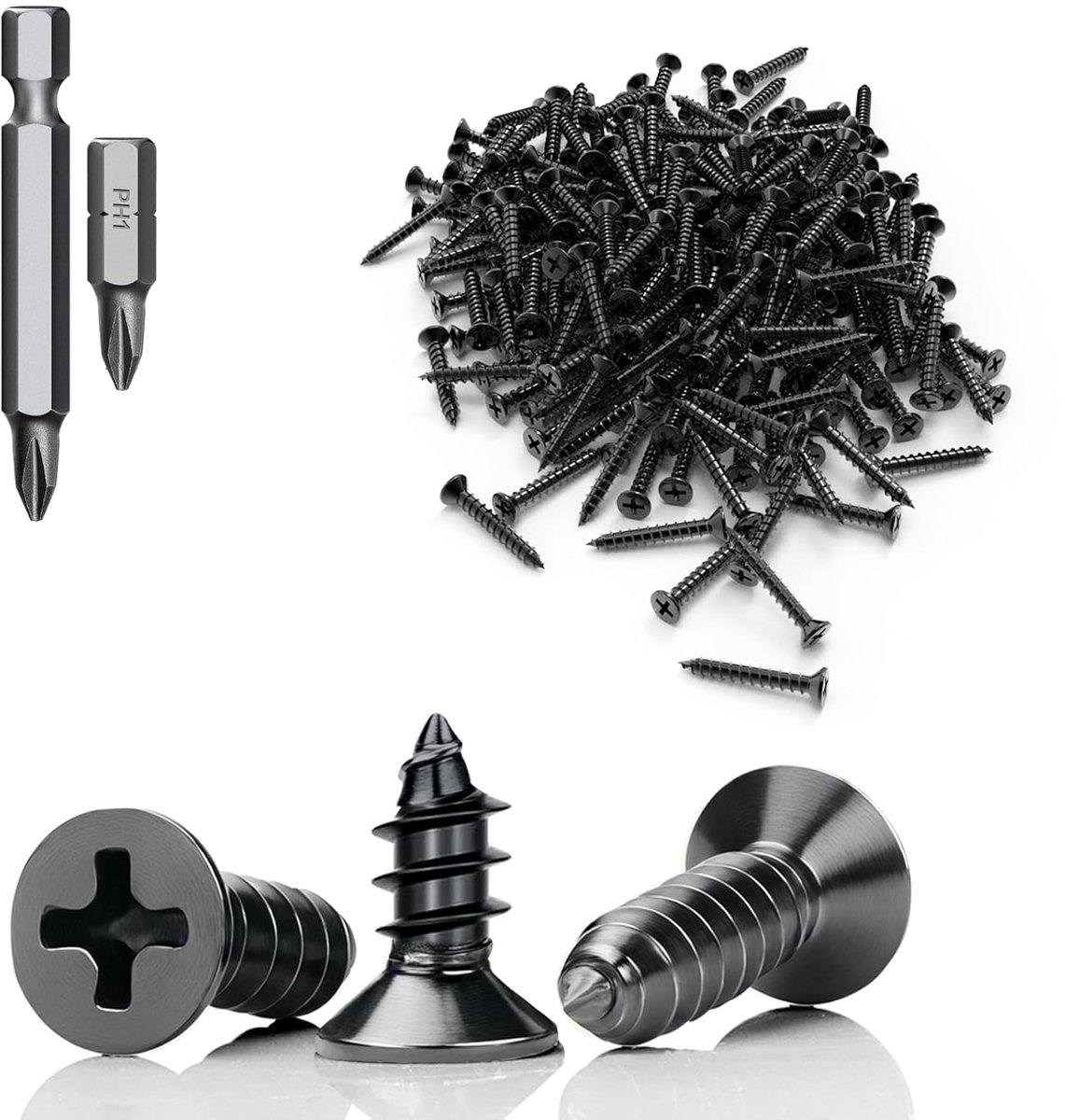 Mbsomnus Pack of 60 Self Tapping Screws Black M3 x 5 mm Screws Black Flat Head Stainless Steel 304 Wood Screws Screws - ShopVlot