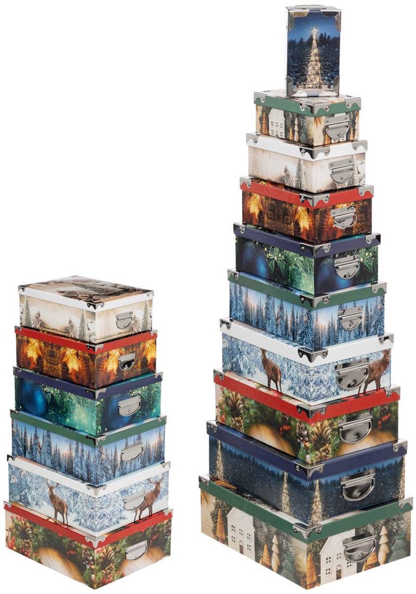 Set van 16 rechthoekige dozen met traditionele opdruk
