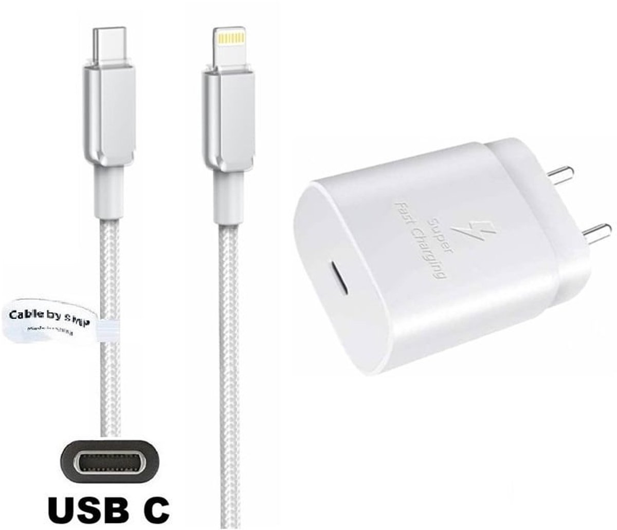 OneOne 25W super snellader en screenprotector van glas voor iPhone 12 Pro Max + 1,0m USB C naar Lightning kabel. PD lader. Universele oplader adapter. Glazen screenprotector past op Apple iPhone 12 Pro Max