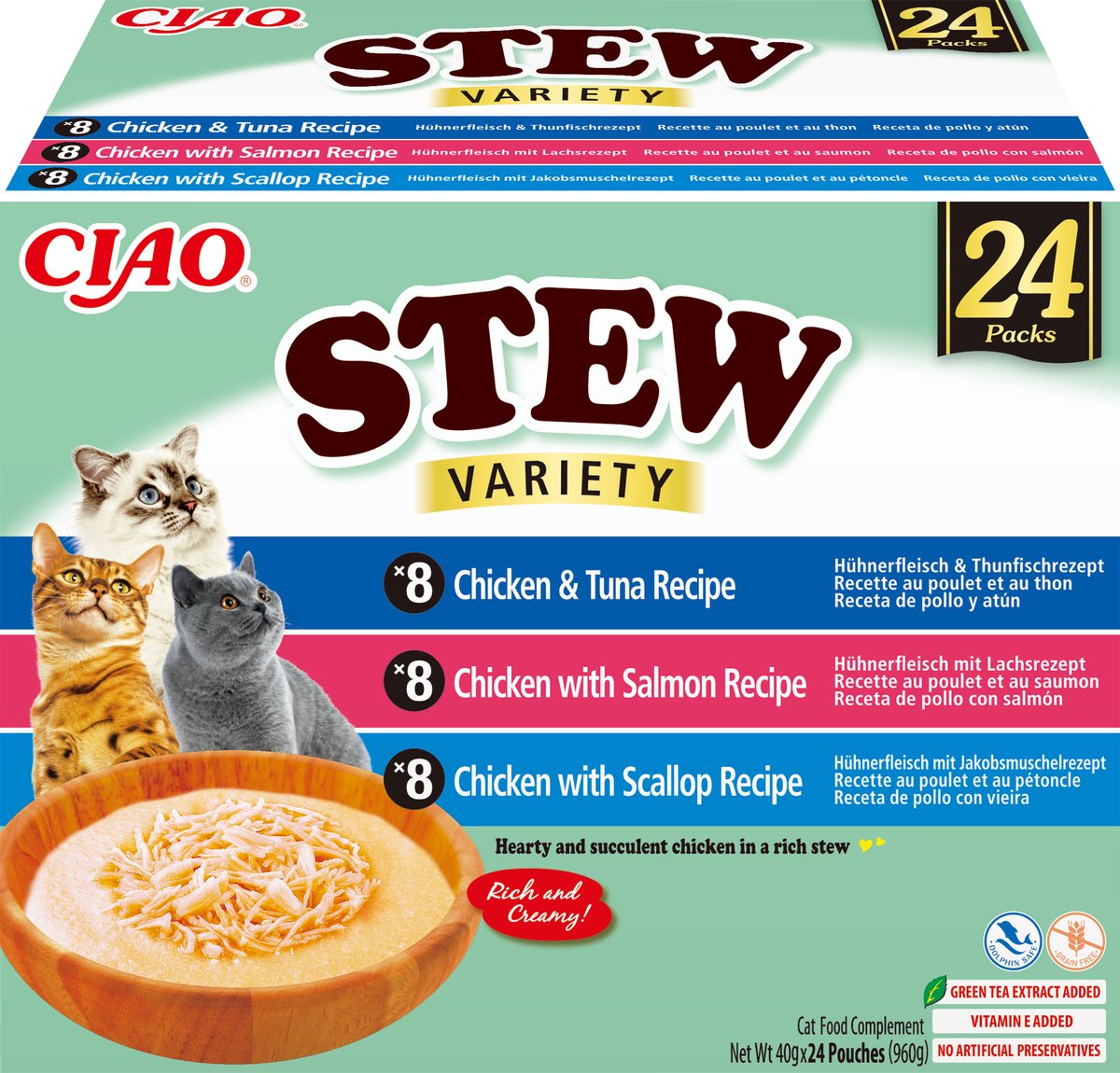 INABA CIAO Stew Kattenvoer Natvoer 3 Smaken Maaltijdzakjes 24x40g