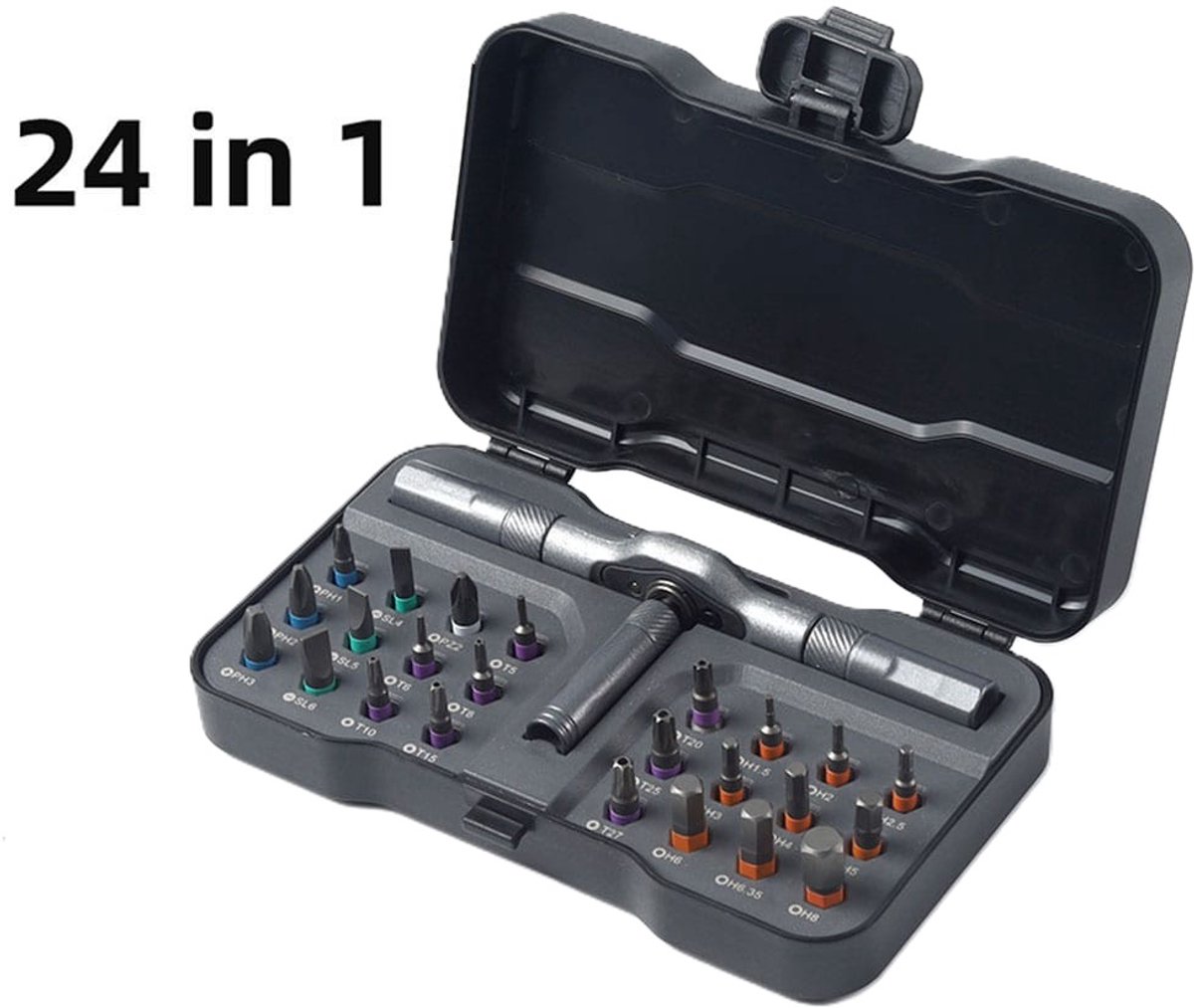 Ratelschroevendraaierset 24 in 1 - Magnetische schroevendraaier set - eparatiegereedschap - Voor doe het zelf gebruikers en professionals - Met afneembaar handvat – Zwart - LOUZIR