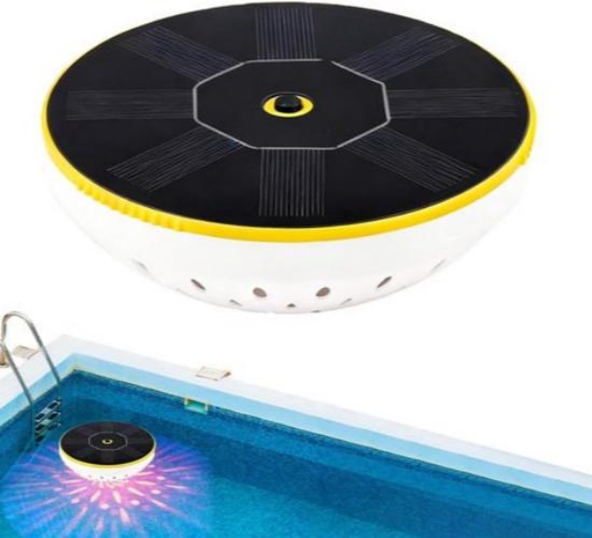 Drijvende zwembadlamp - Vijverlamp op zonne-energie - Buitendecoratie - Kleurveranderende LED-lamp - 15x15x6 cm - Meerkleurige lamp - Geel