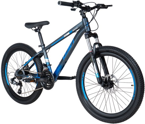 Davi Montaro - Kinderfiets - 24 inch - 21 versnellingen - Shimano - Schijfremmen - 130-160 cm - Grijs/Blauw - Jongen van Davi Montaro — afbeelding 5