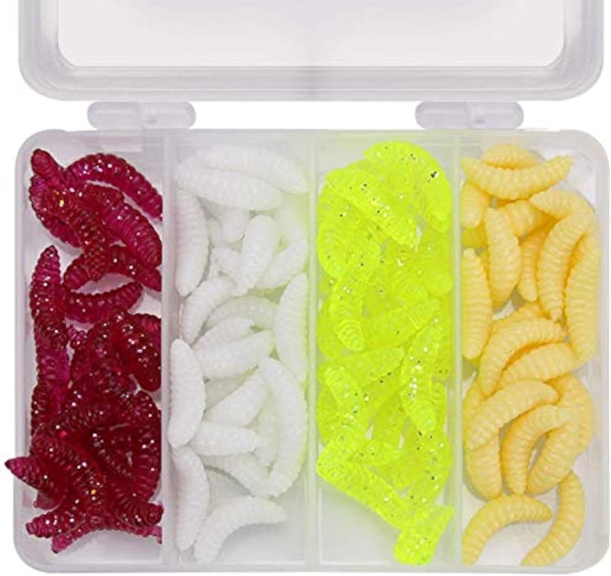 Zachte Silikonenvissen Lure - 50 Stuks 1 Inch Maggot Wormen in 4 Kleuren voor Effectief Vissen