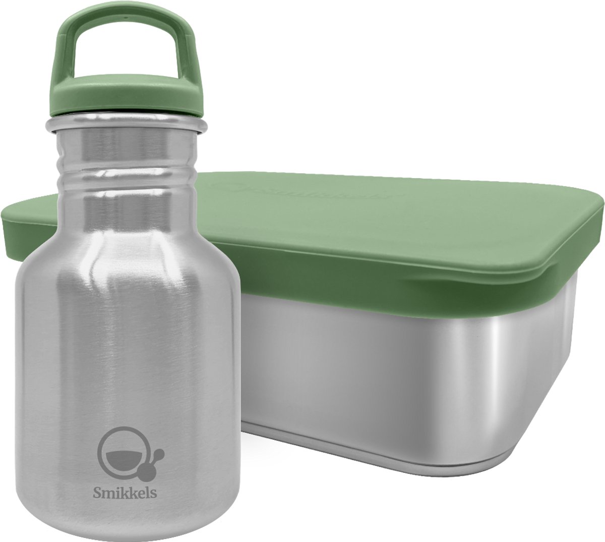 Smikkels - RVS lunchset Daily Basic Groen - Drinfkles 350ml - Broodtrommel 900ml - 304 RVS (18/8) - Schoolset kind