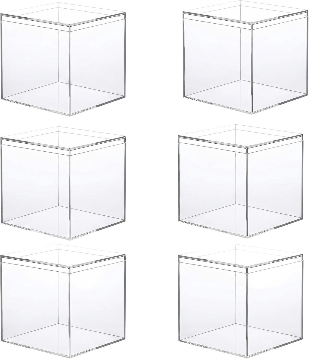 Transparante acryldozen met deksel, set van 6, 10 × 10 × 10 cm, ideaal voor sieraden, snoep en speelgoedopslag
