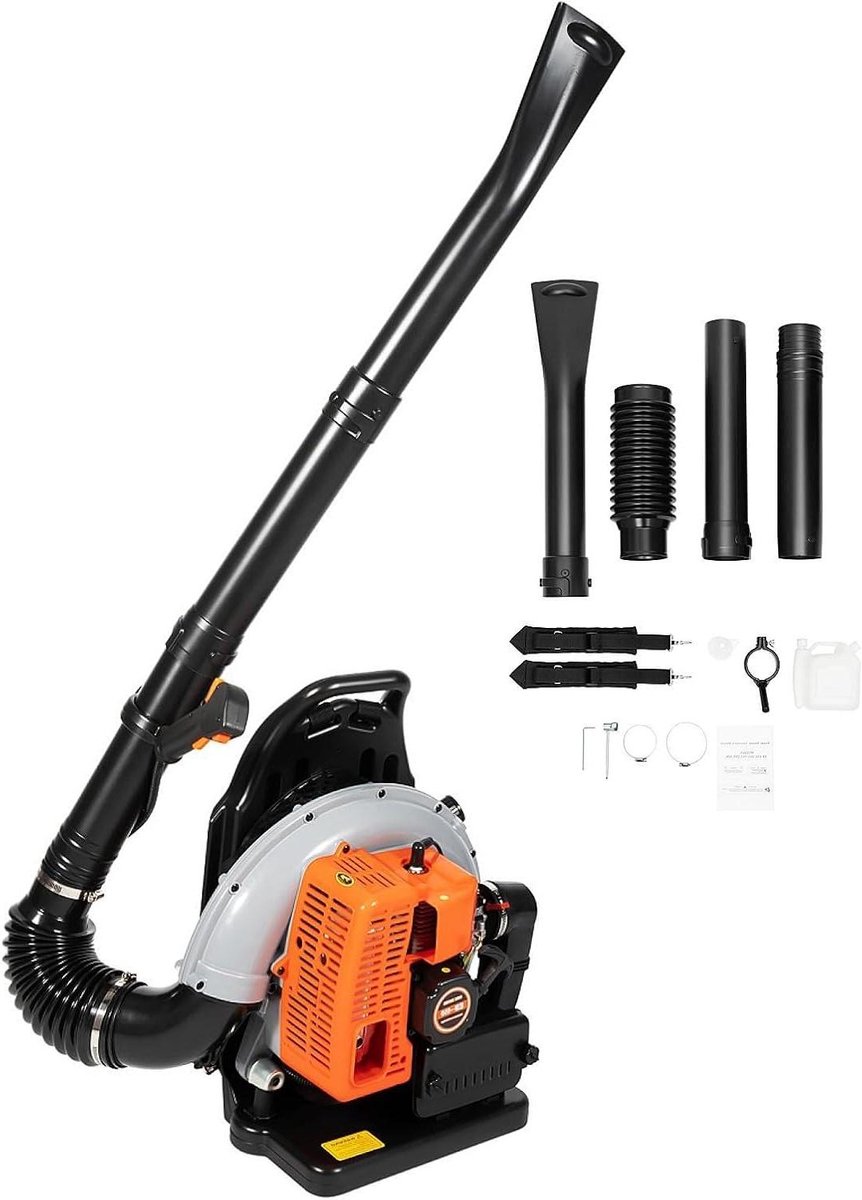 Benzine Bladblazer - Rugzak Bladblazer Krachtige Bladblazer - Tuin Reinigen - 63CC 2.7KW Motor - 0.3 m³/s - Zwart Grijs Oranje