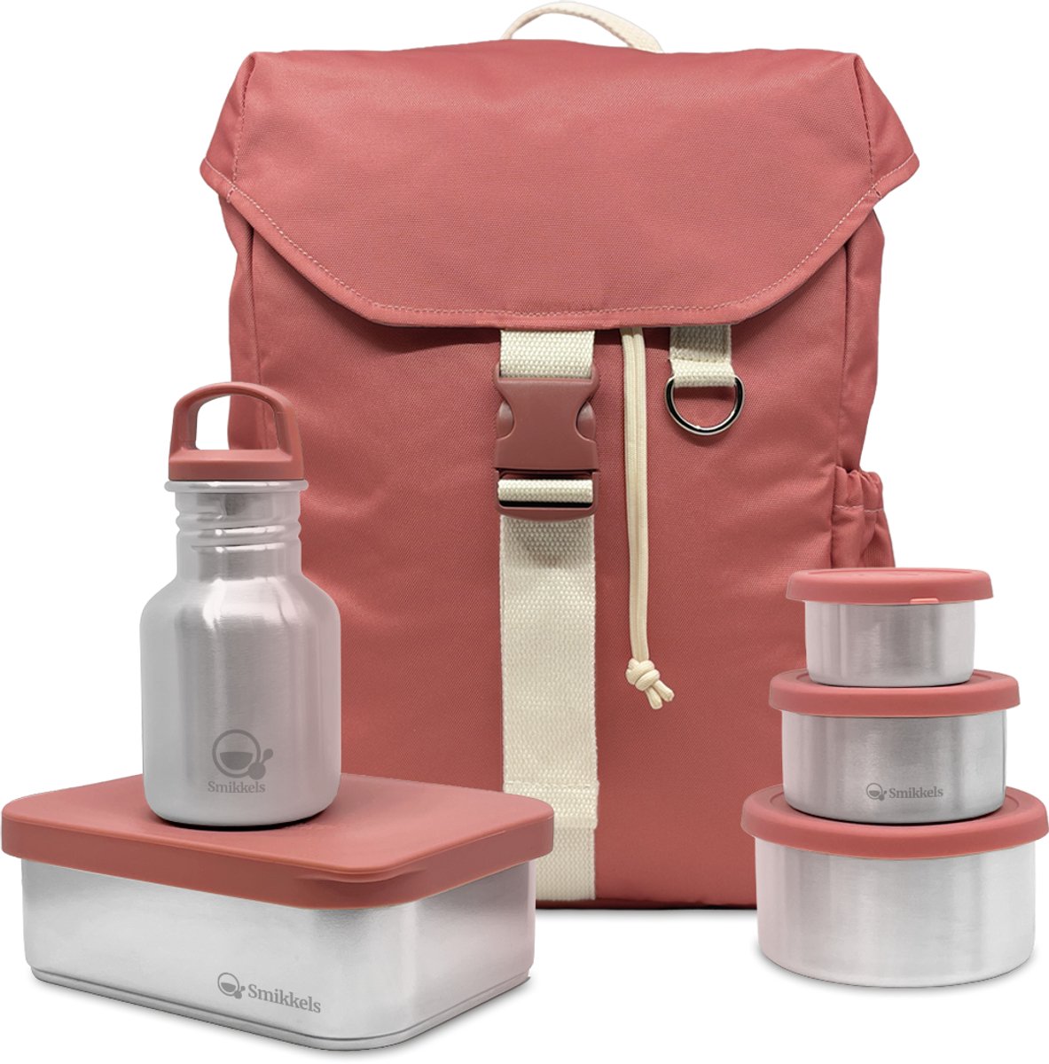 Smikkels - Startset basisschool - Schoolset Daily Wander Basic Roze - Rugzak - RVS lunchbox - drinkfles - fruitbakjes - kinderen