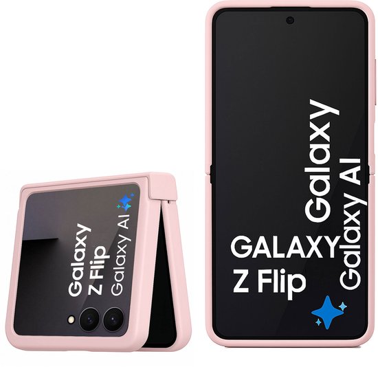 Coque rose pour Samsung Galaxy Z Flip, ouverte et fermée.