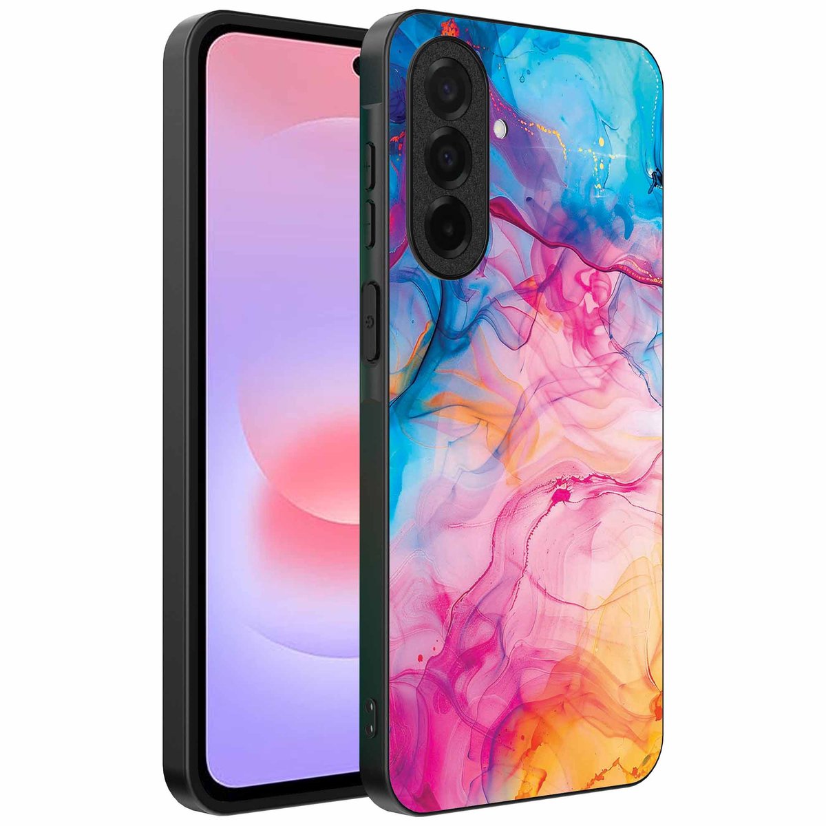 Geschikt voor Samsung Galaxy A37 Telefoonhoesje met Regenboog Acryl Marmer Opdruk - TPU Backcover Case Rainbow Acrylic Marble Design - Smartphonica geschikt voor Samsung Galaxy A37