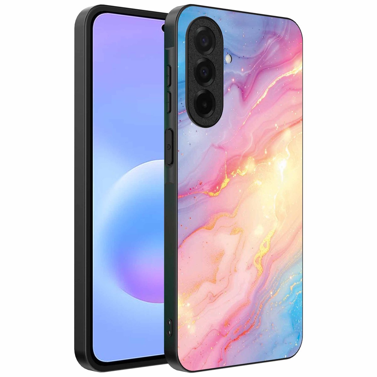 Geschikt voor Samsung Galaxy A57 Telefoonhoesje met Regenboog Glitter Marmer Opdruk - TPU Backcover Case Rainbow Glitter Marble Design - Smartphonica geschikt voor Samsung Galaxy A57