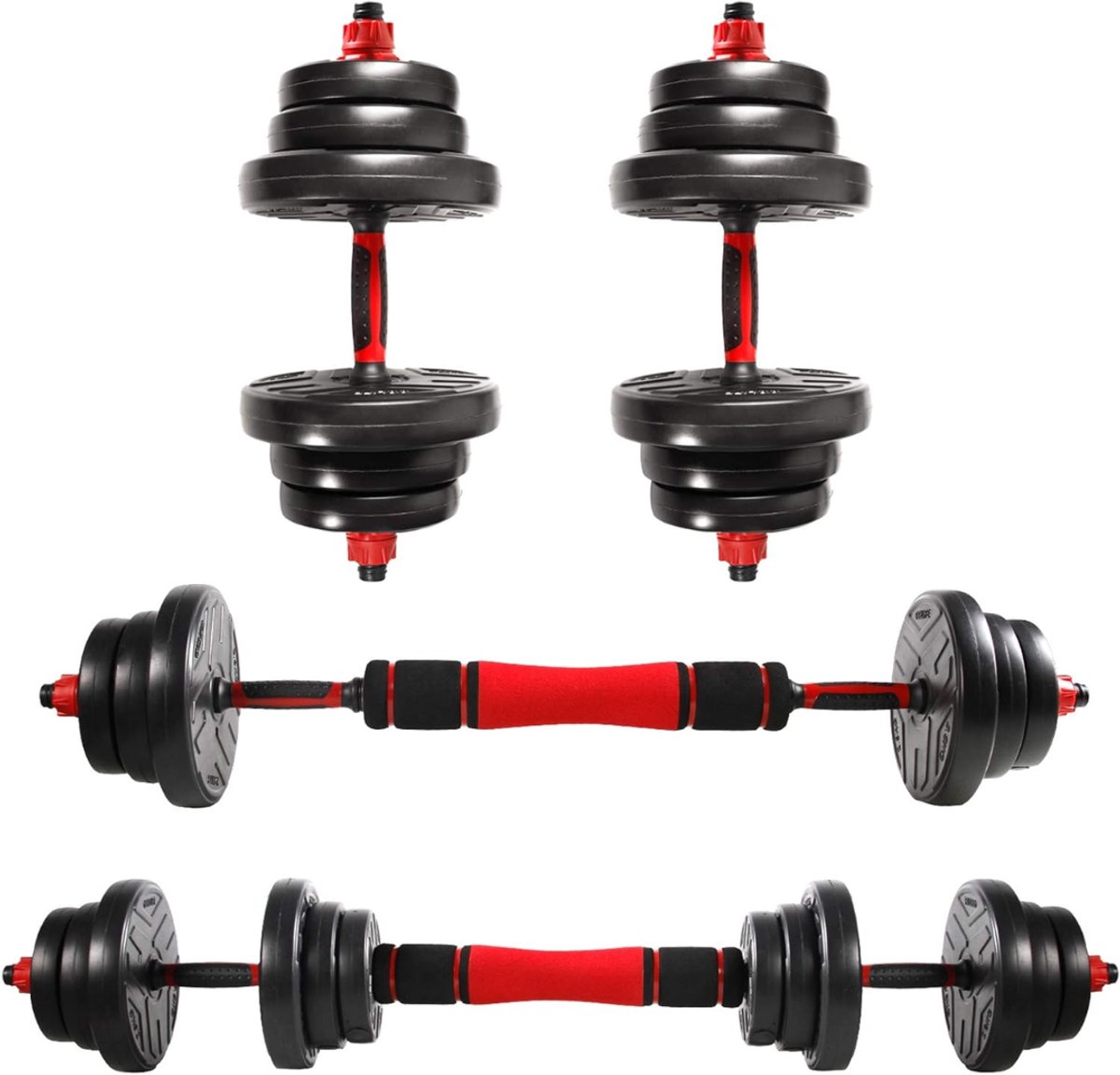 Ploutos® Verstelbare Dumbells - 40kg - Dumbell Set - Verstelbare Dumbell - Fitness Halterset - Zwart/Rood - 47cm x 25cm x 25cm