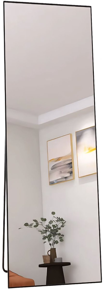 Staande Spiegel 165 x 60 Cm - Volledige Lengte HD Spiegel met Ophanghaken - Zwart Metalen Frame - voor Slaapkamer en Woonkamer