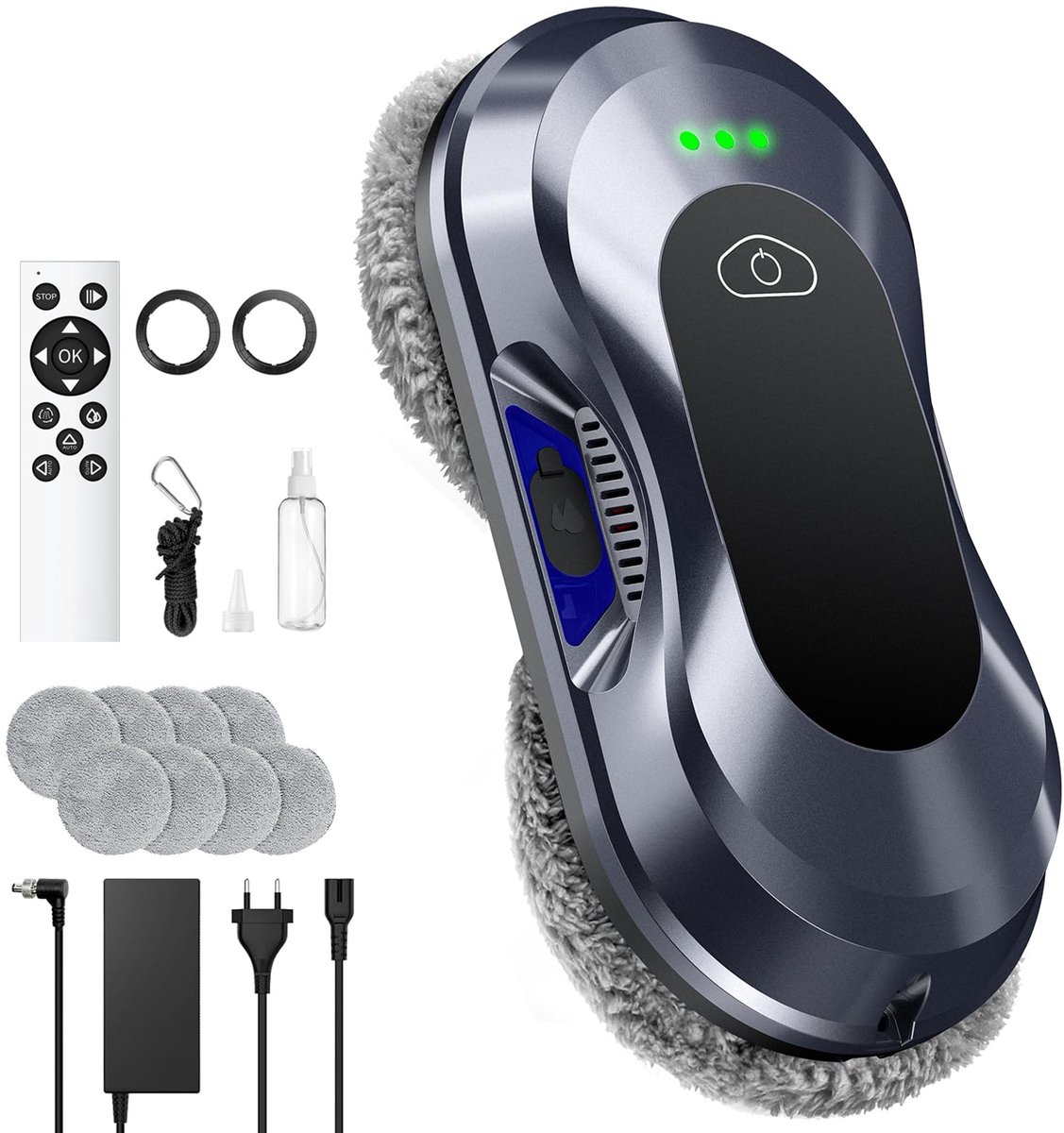 SnelShoppen - Keero Raamreinigingsrobot met Dubbel Mondstuk, 6000 Pa Zuigvermogen, 3 Reinigingsmodi, 60 ml Watertank voor Elektrische Raamreiniging