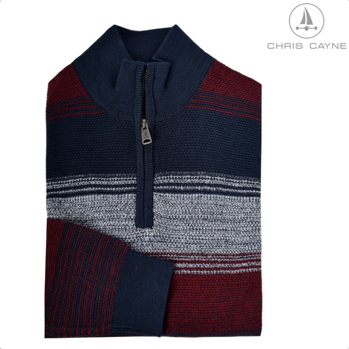 Trui 2476 rood/blauw streep korte rits Chris Cayne - maat M