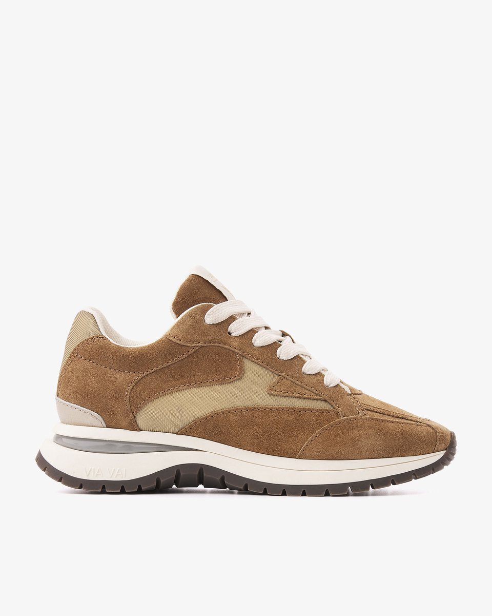 VIA VAI Usher Riggs Sneakers Dames - Leer,Mesh,Suède - Beige - Maat 37