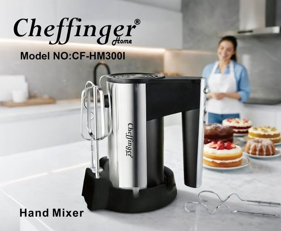 Cheffinger Handmixer 200W RVS - 5 Snelheden - Inclusief Deeghaken & Gardes - Zwart/RVS van Cheffinger — afbeelding 2