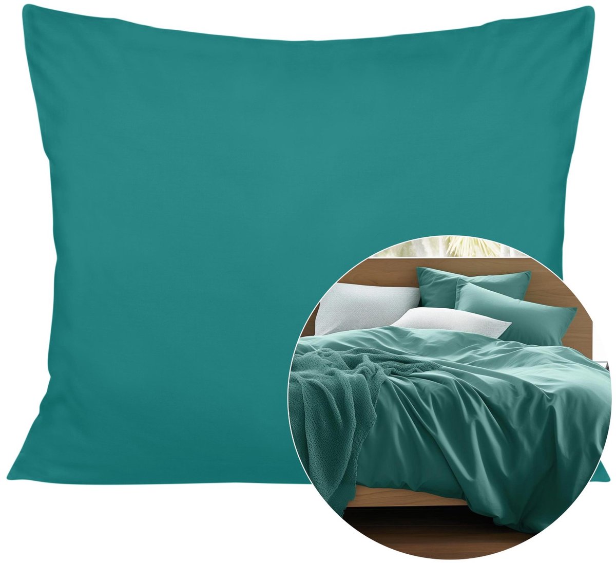 Darymex Kussensloop 40x60 cm - Donkerturkoois / Turquoise - 100% Katoen-Satijn (110 g/m²) - Egaal - Met Verborgen Ritssluiting - OEKO-TEX® - Wasbaar op 60°C - 1 Stuk