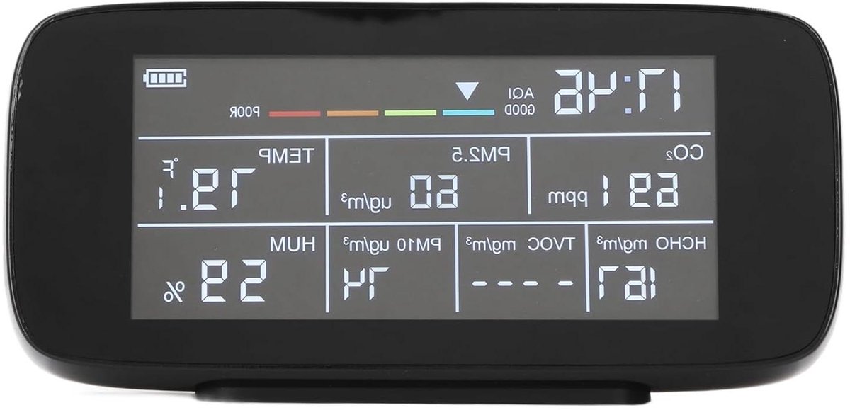 Luchtkwaliteitsmonitor - Binnenluchttester - Gezonde Omgeving Creëren - Multifunctionele Meting - 188x42x88mm - Wit