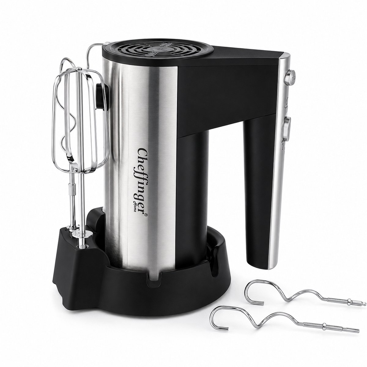 Cheffinger Handmixer 200W RVS - 5 Snelheden - Inclusief Deeghaken & Gardes - Zwart/RVS