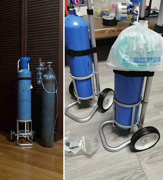 Zuurstoffleswagen - Rolbare trolley - Veilig transport - Uniek bevestigingsmechanisme - 2 wielen - Zilver — afbeelding 3
