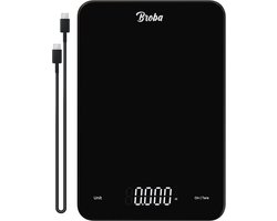 Keukenweegschaal Digitaal Oplaadbaar Precisie Weegschaal Keuken - Koffie Barista Food Kitchen Scale Zwart USB Zonder Batterijen - Grammen Eet Voeding Kookweegschaal