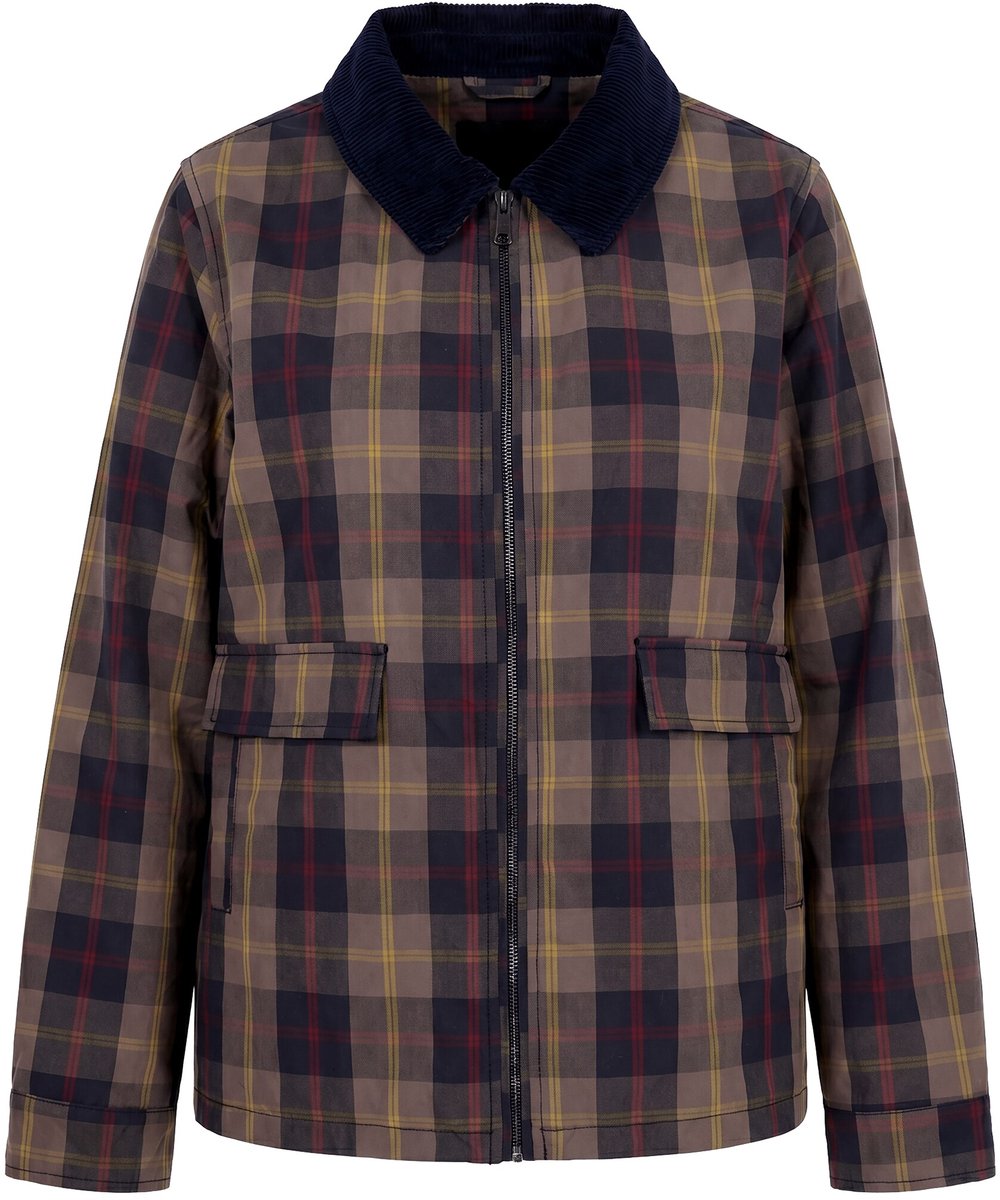 Ulla Popken - Dames - Jas ruitpatroon corduroy kraag gewaxt waterafstotend - Marine - Maat 62+