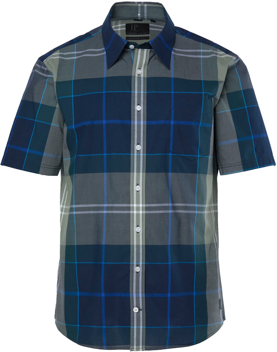 JP 1880 - Heren - Geruit overhemd korte mouwen modern fit tot 8XL - Donkerpetrol - Maat XXL