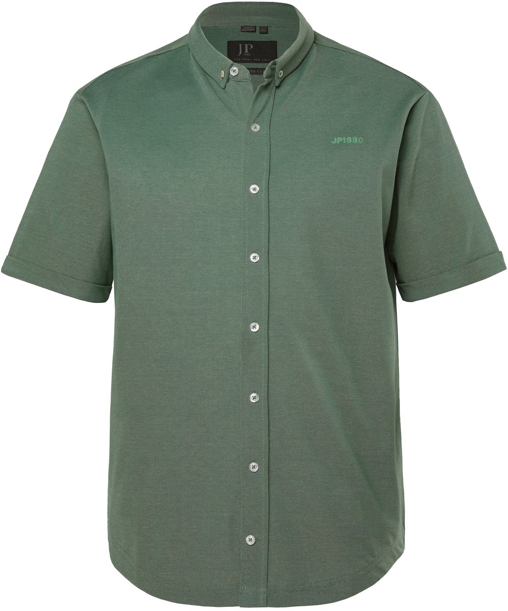 JP 1880 - Heren - Overhemd korte mouwen extra licht piqué buttondown kraag - Bosgroen - Maat 8XL