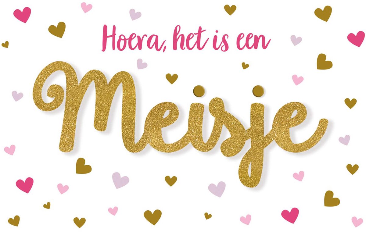 Wenskaart | 6 stuks | Foam 3D hoera, het is een meisje
